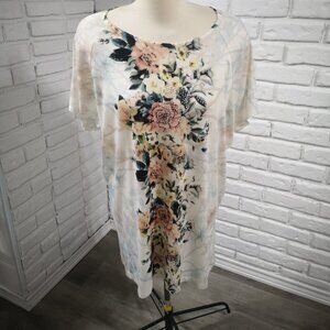 Paradisio Plus Ladies Size 3X Off White w/ Flower Pattern Short Sleeves Top